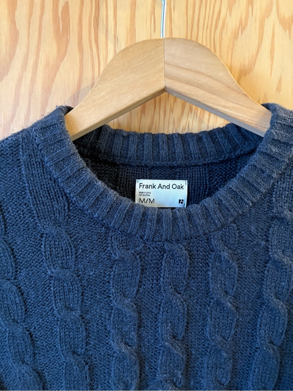 Men’s Frank & OAK Navy Cable-Knit Crewneck Sweater - Picture 2 of 6